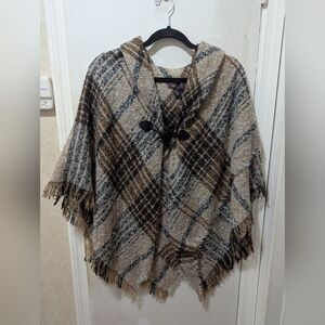 Altare One Size Plaid Shawl Or Cape with Toggle Closure & Fringe